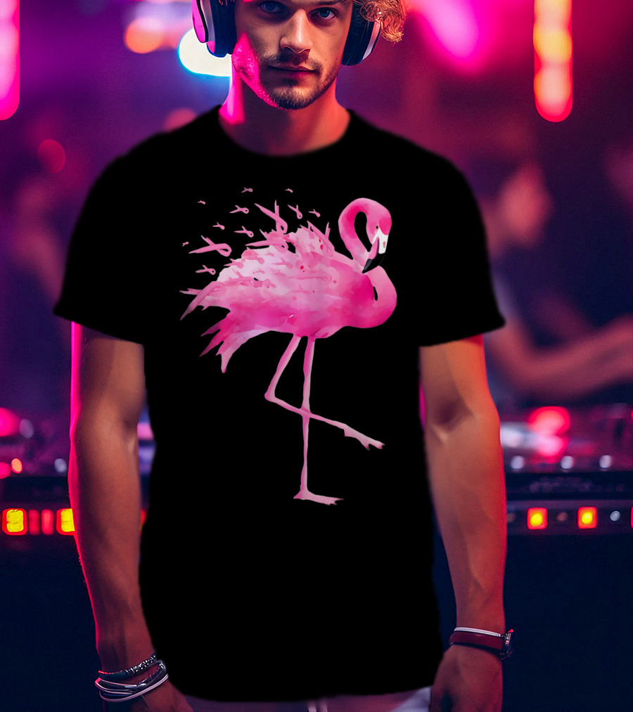 Flamingo Breast Cancer Awareness Pink Ribbon Funny October T-Shirt