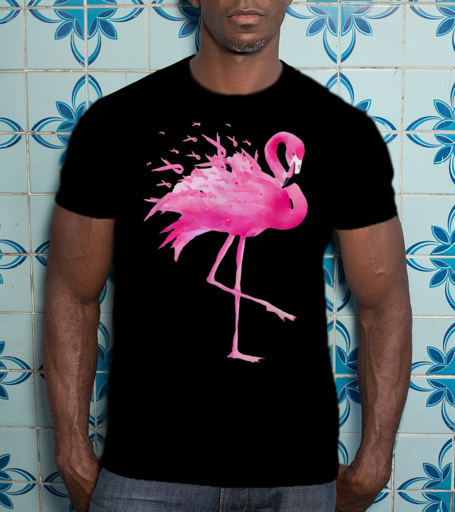 Flamingo Breast Cancer Awareness Pink Ribbon Funny October T-Shirt