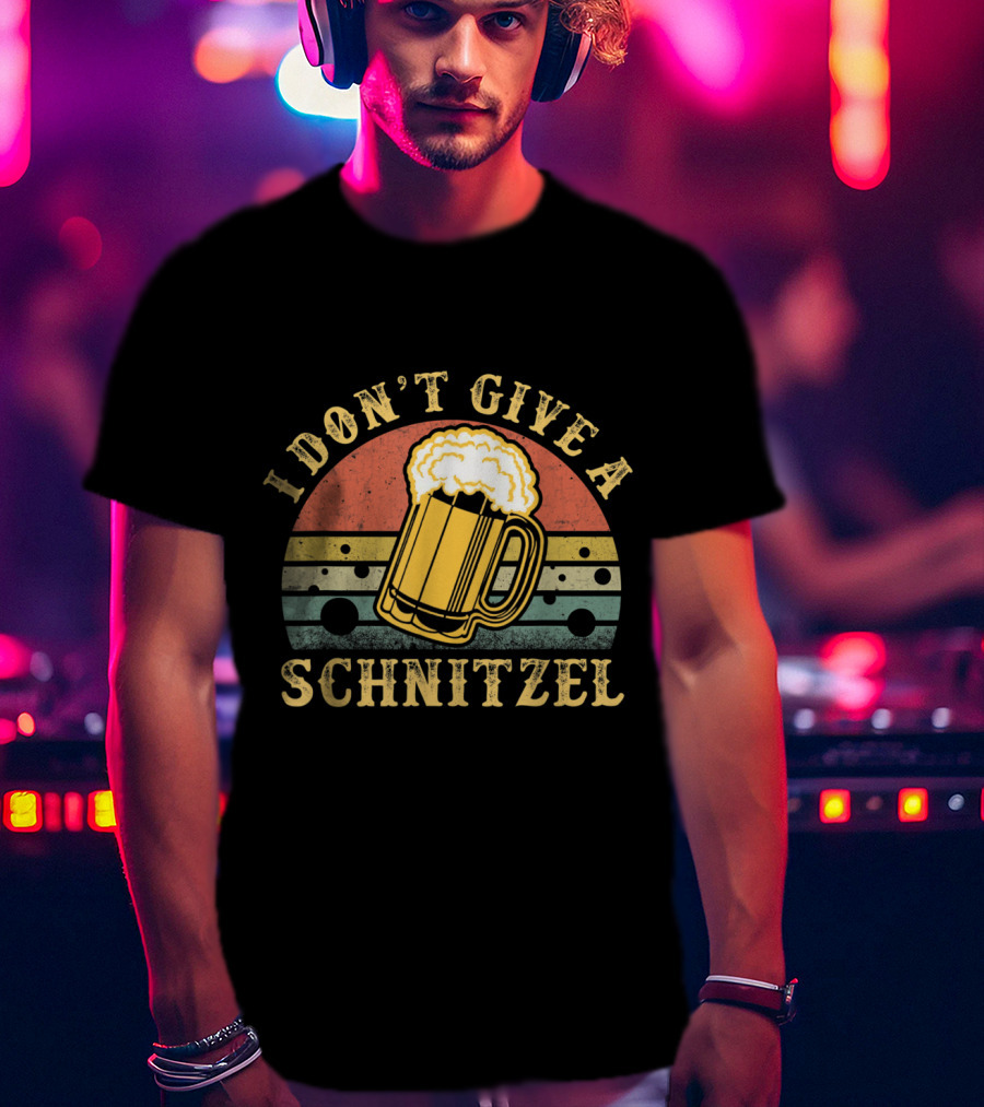 I Don't Give A Schnitzel Oktoberfest German Beer Mug Retro Sunset T-Shirt