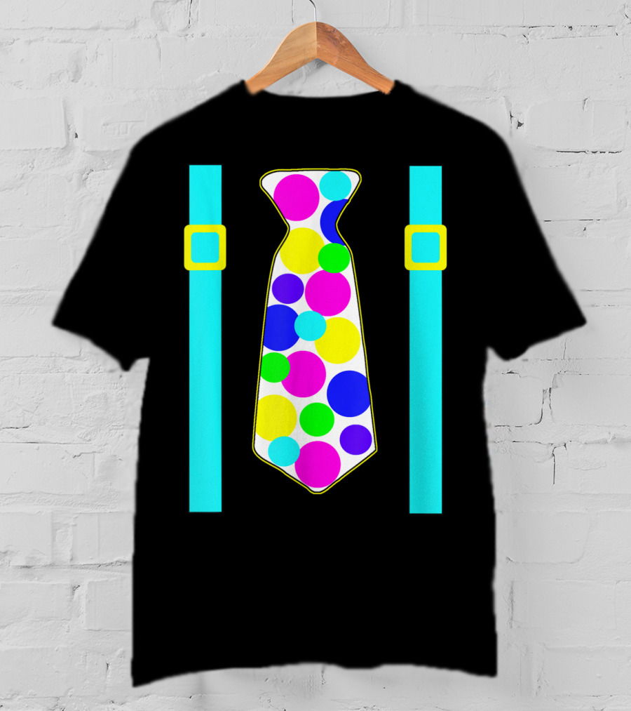 Party Polka Dot Jumbo Tie Suspender Graphics With Colorful Circles T-Shirt