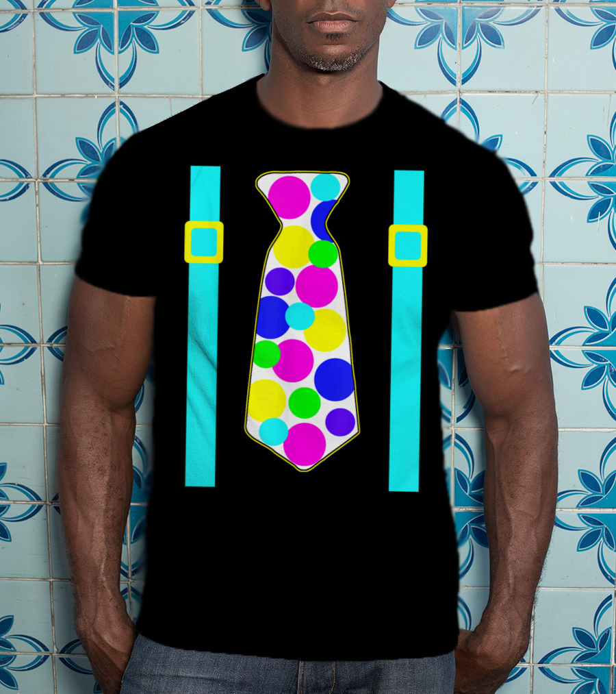 Party Polka Dot Jumbo Tie Suspender Graphics With Colorful Circles T-Shirt