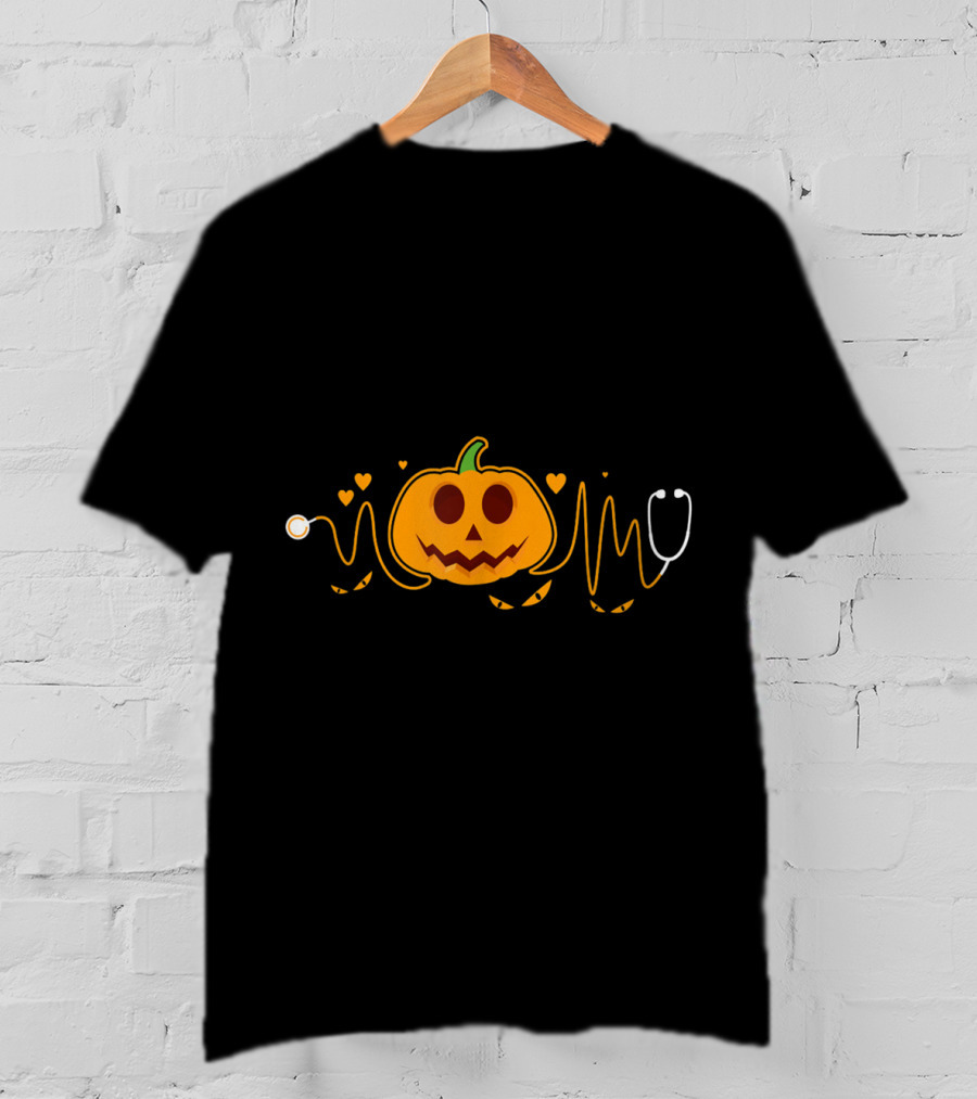 Nurse Doctor Stethoscope Pumpkin Halloween Funny Nursing T-Shirt