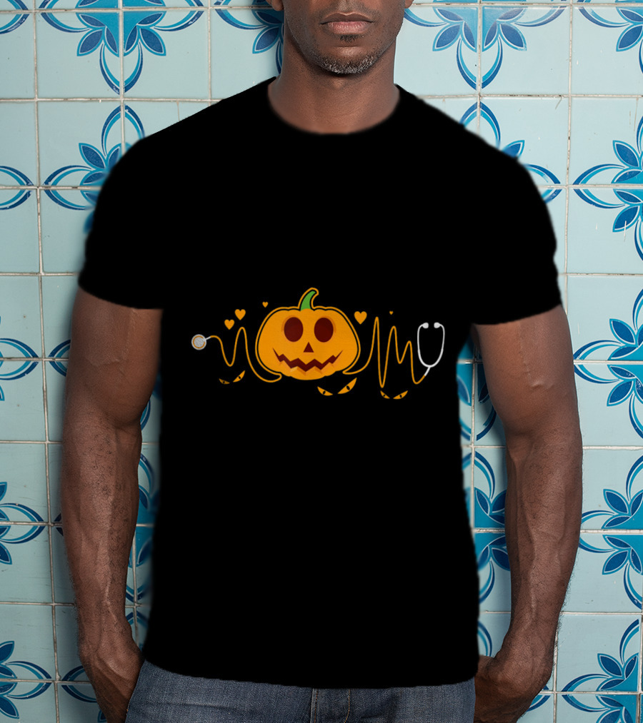 Nurse Doctor Stethoscope Pumpkin Halloween Funny Nursing T-Shirt