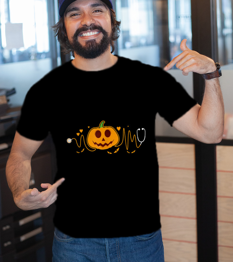 Nurse Doctor Stethoscope Pumpkin Halloween Funny Nursing T-Shirt