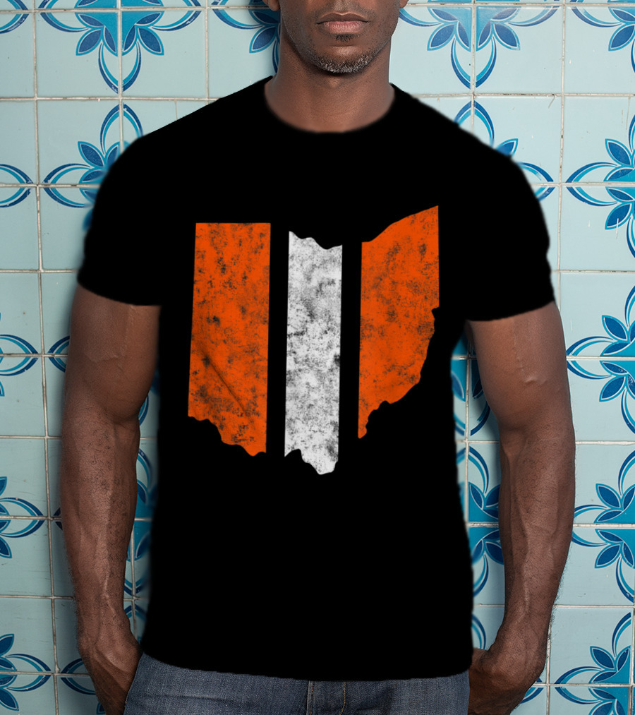 Ohio Cleveland Football Stripe Fan Map T-Shirt