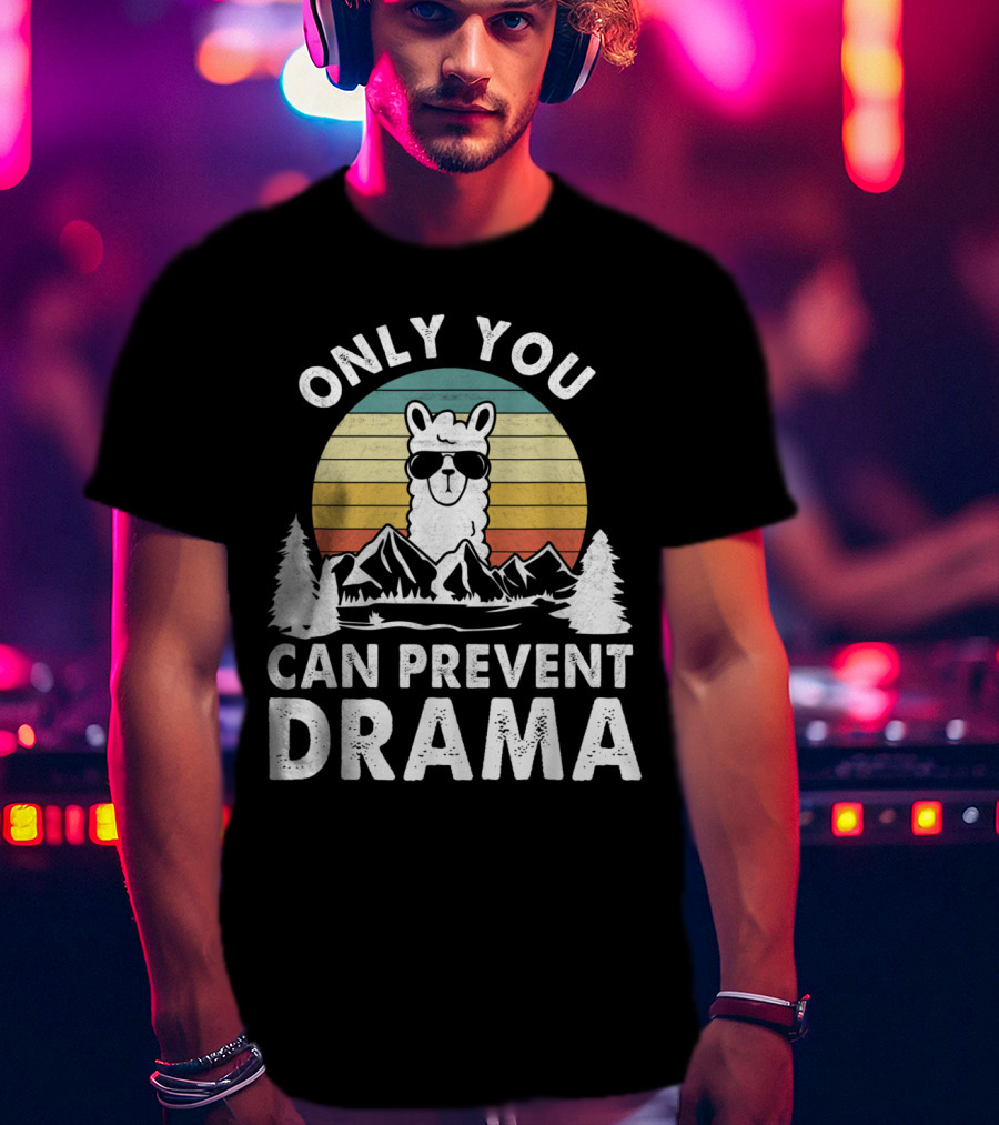 Only You Can Prevent Drama Vintage Llama Nature Camping Retro Mountains T-Shirt