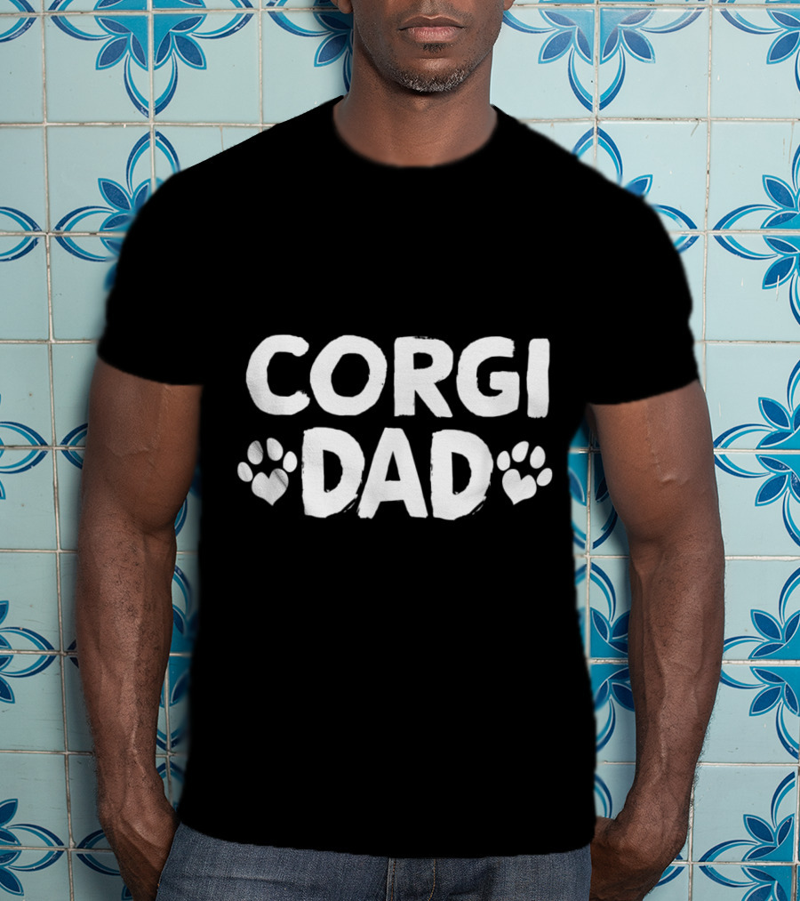 Corgi Dad Paw Print Heart T-Shirt