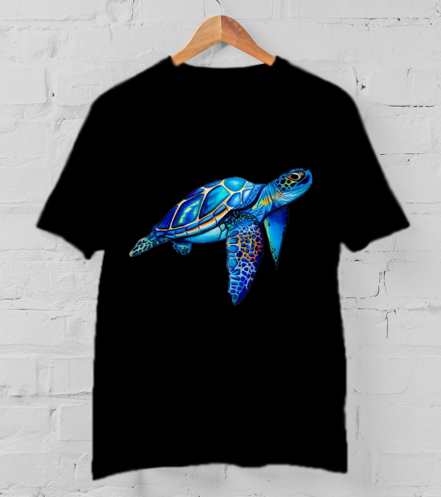 Cute Watercolor Blue Sea Turtle Hawaiian Honu Image T-Shirt