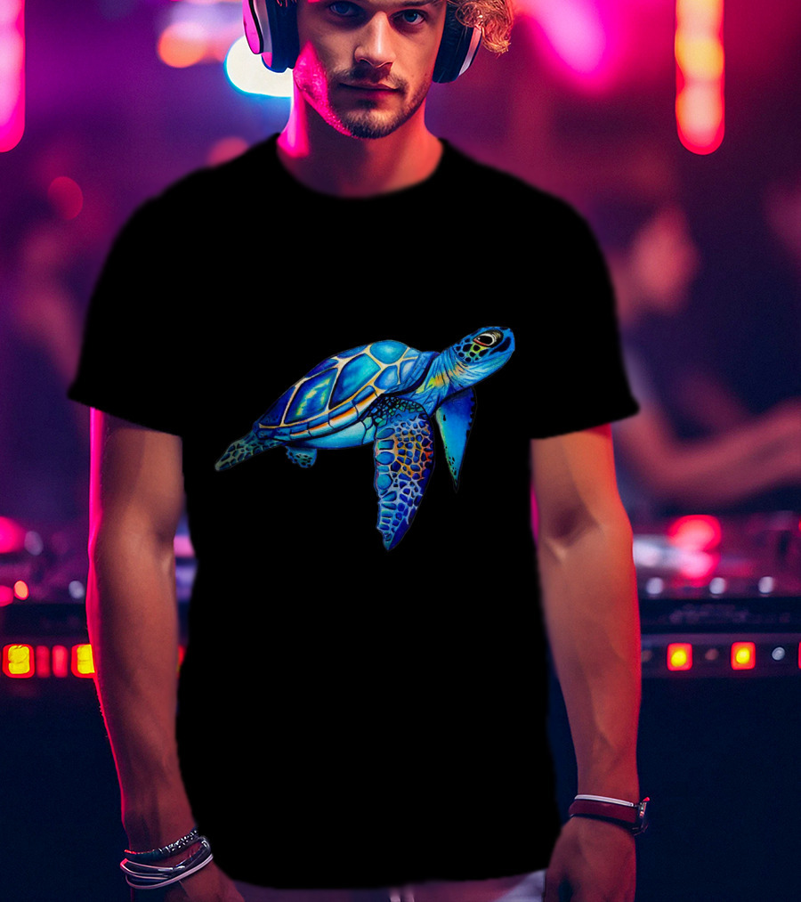 Cute Watercolor Blue Sea Turtle Hawaiian Honu Image T-Shirt