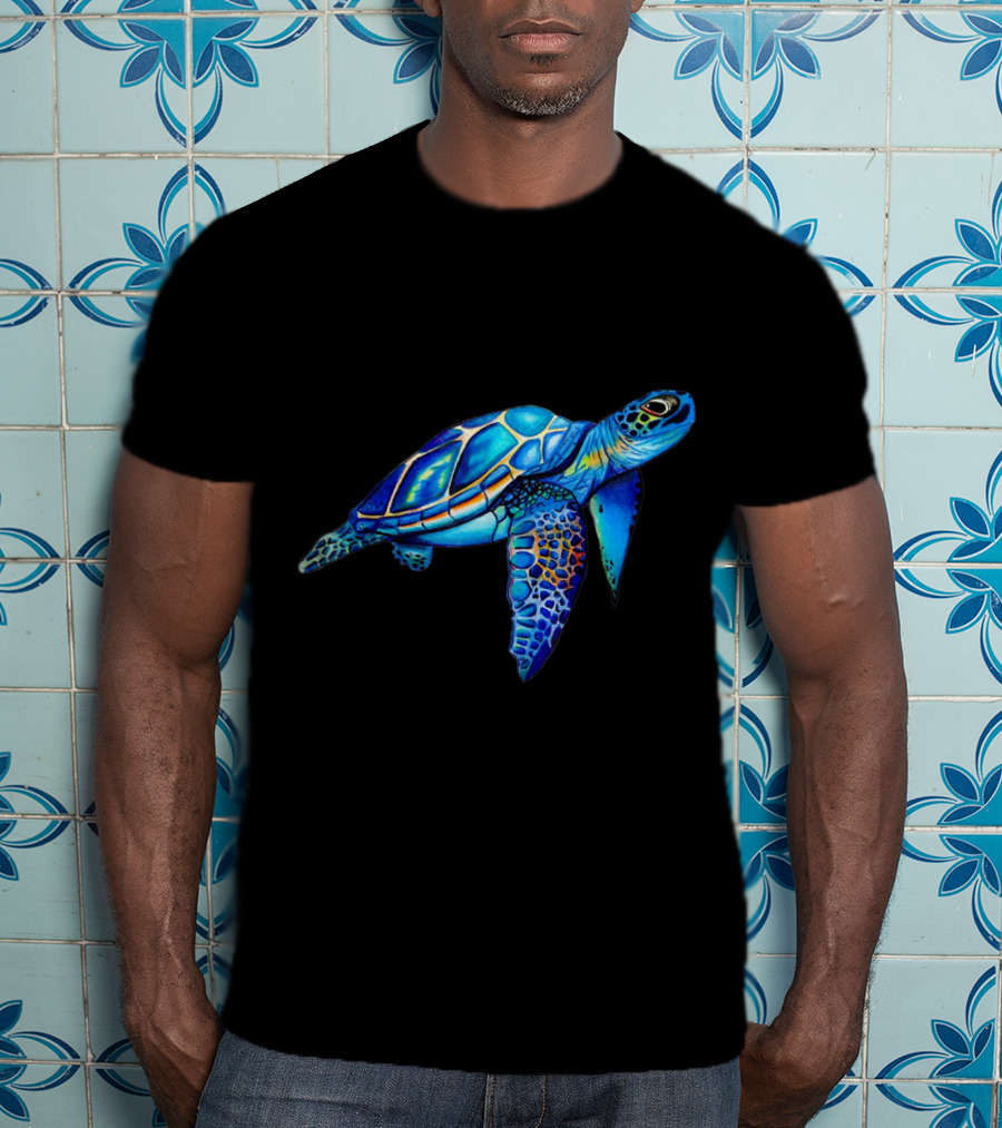 Cute Watercolor Blue Sea Turtle Hawaiian Honu Image T-Shirt