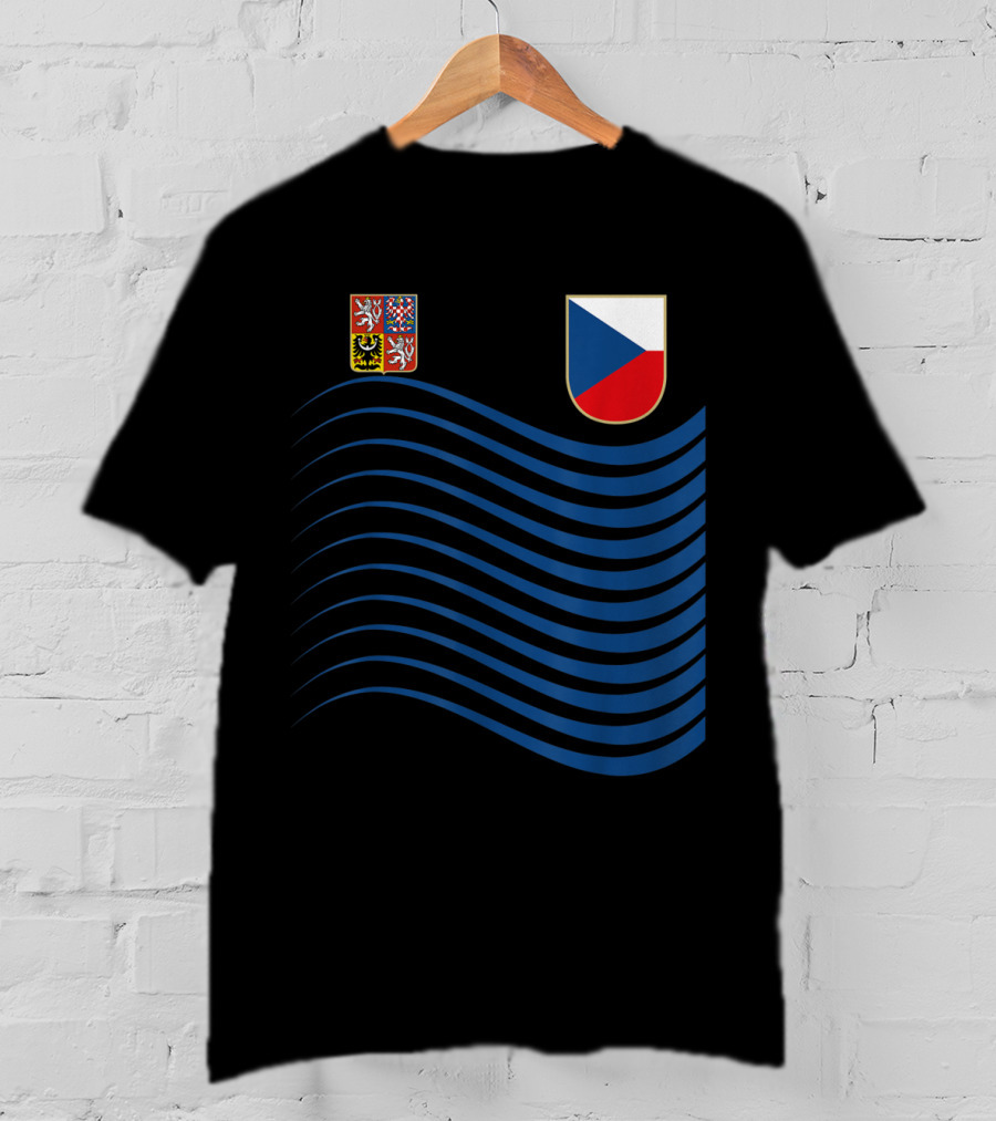 Czech Republic Soccer Jersey Czech Flag Coat Of Arms Waves Basketball T-Shirt