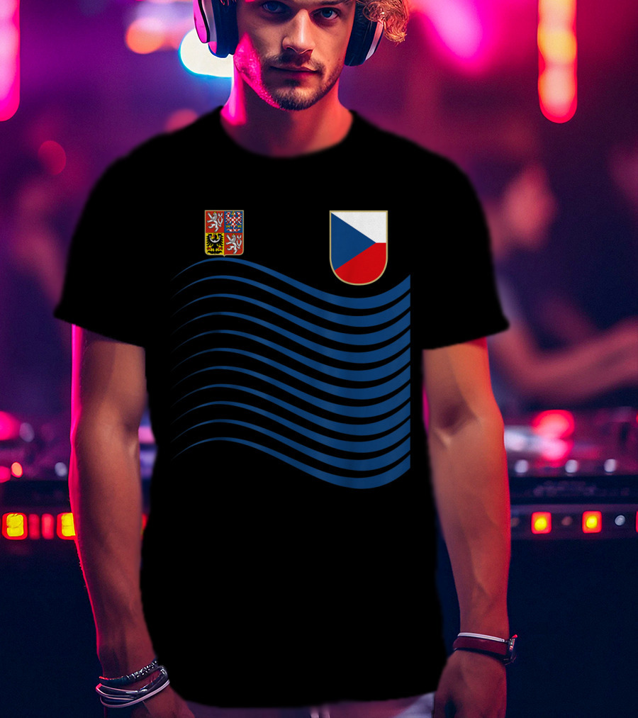 Czech Republic Soccer Jersey Czech Flag Coat Of Arms Waves Basketball T-Shirt