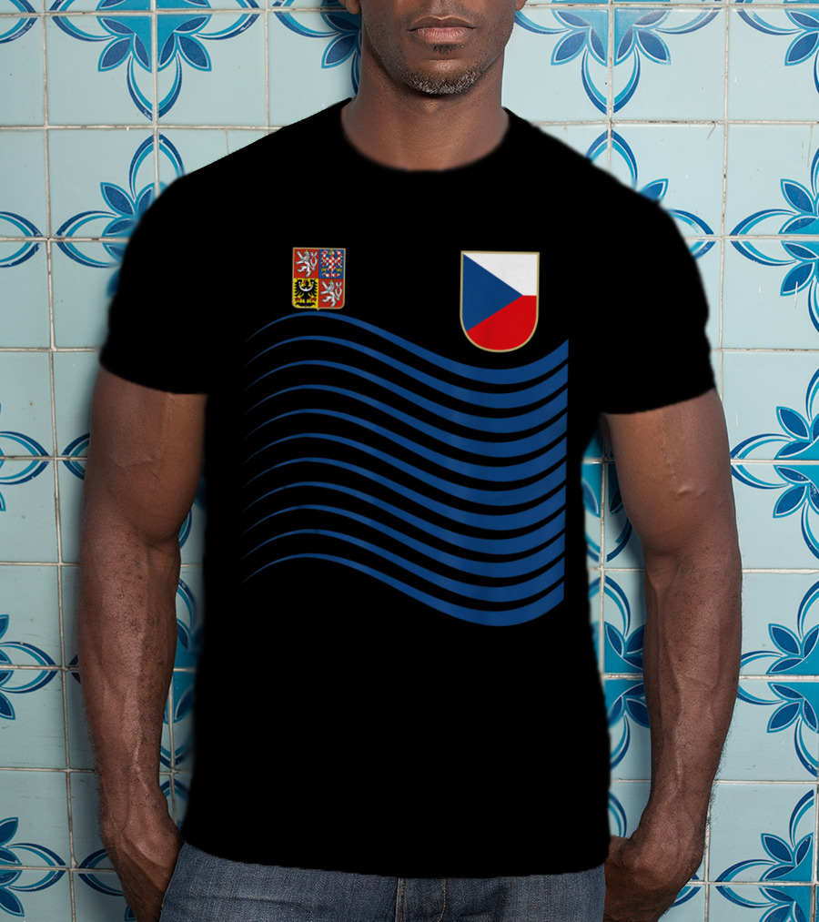 Czech Republic Soccer Jersey Czech Flag Coat Of Arms Waves Basketball T-Shirt
