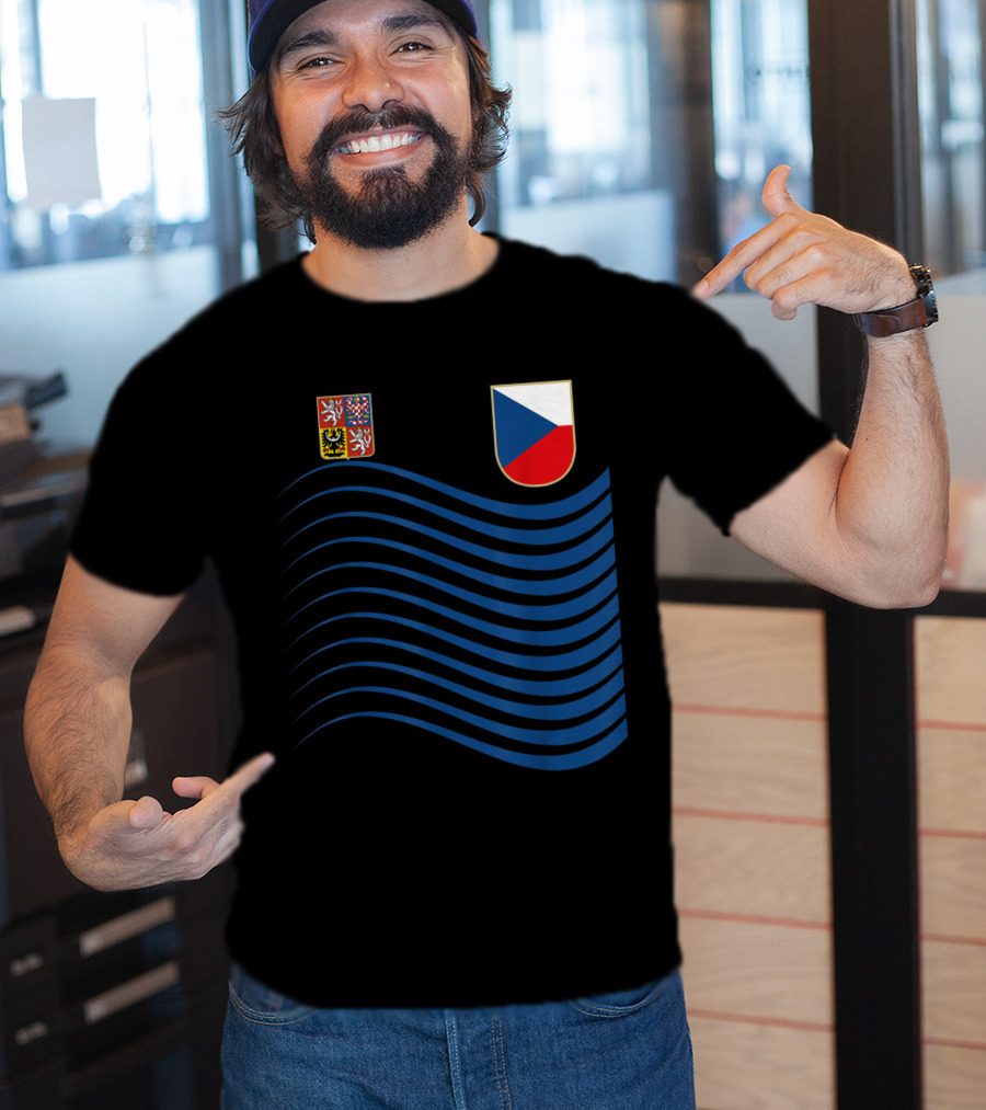 Czech Republic Soccer Jersey Czech Flag Coat Of Arms Waves Basketball T-Shirt