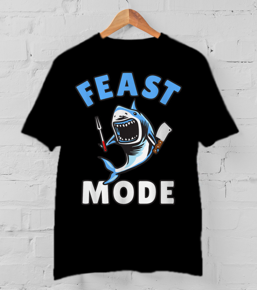 Feast Mode Great White Shark Cartoon Thanksgiving Kids T-Shirt