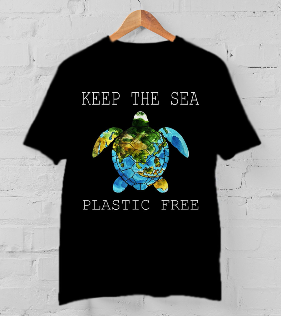 Keep The Sea Plastic Free Turtle Map T-Shirt