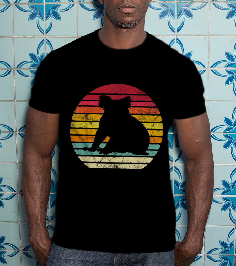 Koala Bear Retro Vintage 70's 80's Stripes Silhouette Circle T-Shirt