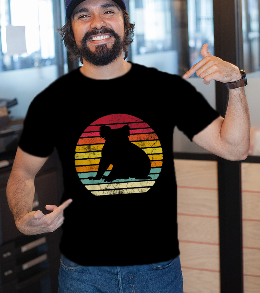 Koala Bear Retro Vintage 70's 80's Stripes Silhouette Circle T-Shirt