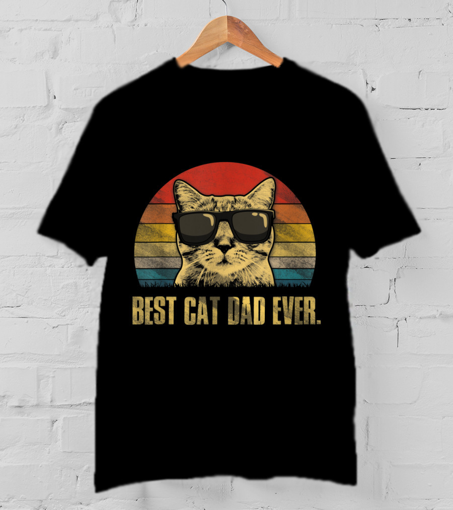 Best Cat Dad Ever Retro Cat With Sunglasses T-Shirt