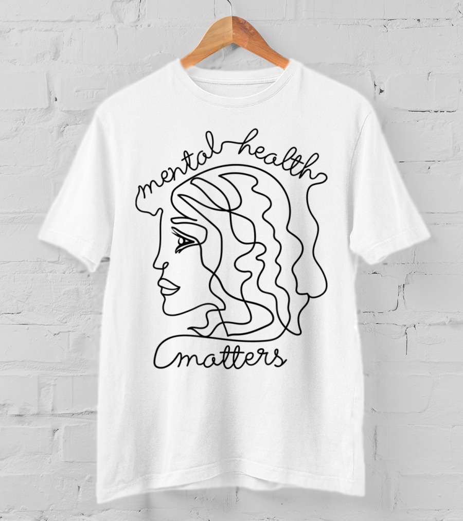 Mental Health Matters Mental Awareness Month Ra1of Continuous Line Art Face T-Shirt