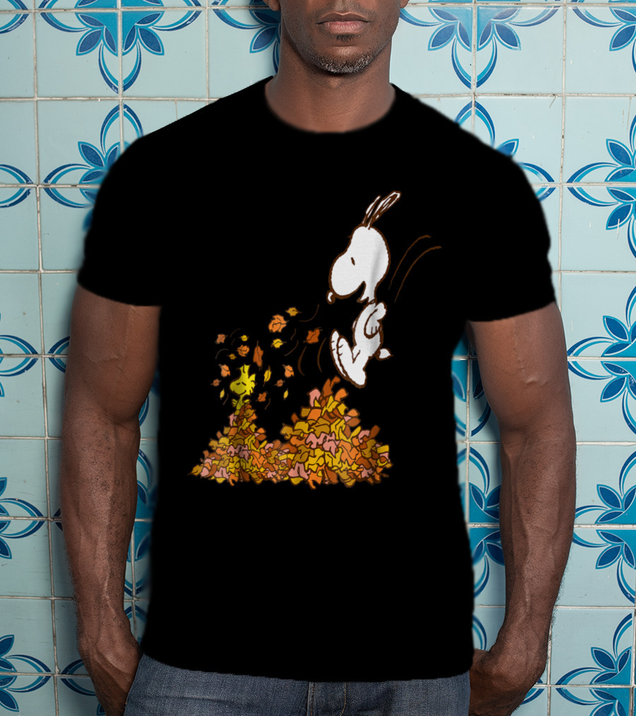 Funny Snoopy Jumping Into Leaves Peanuts Charlie Brown T-Shirt