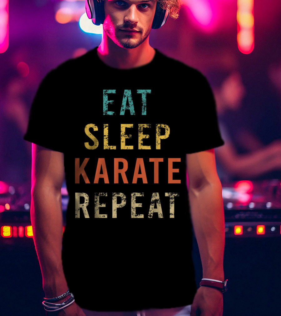 Eat Sleep Karate Repeat Retro Karate Fan Coach Trainer T-Shirt