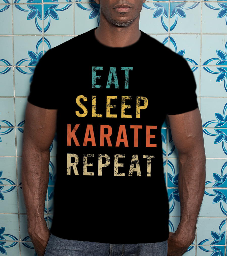 Eat Sleep Karate Repeat Retro Karate Fan Coach Trainer T-Shirt