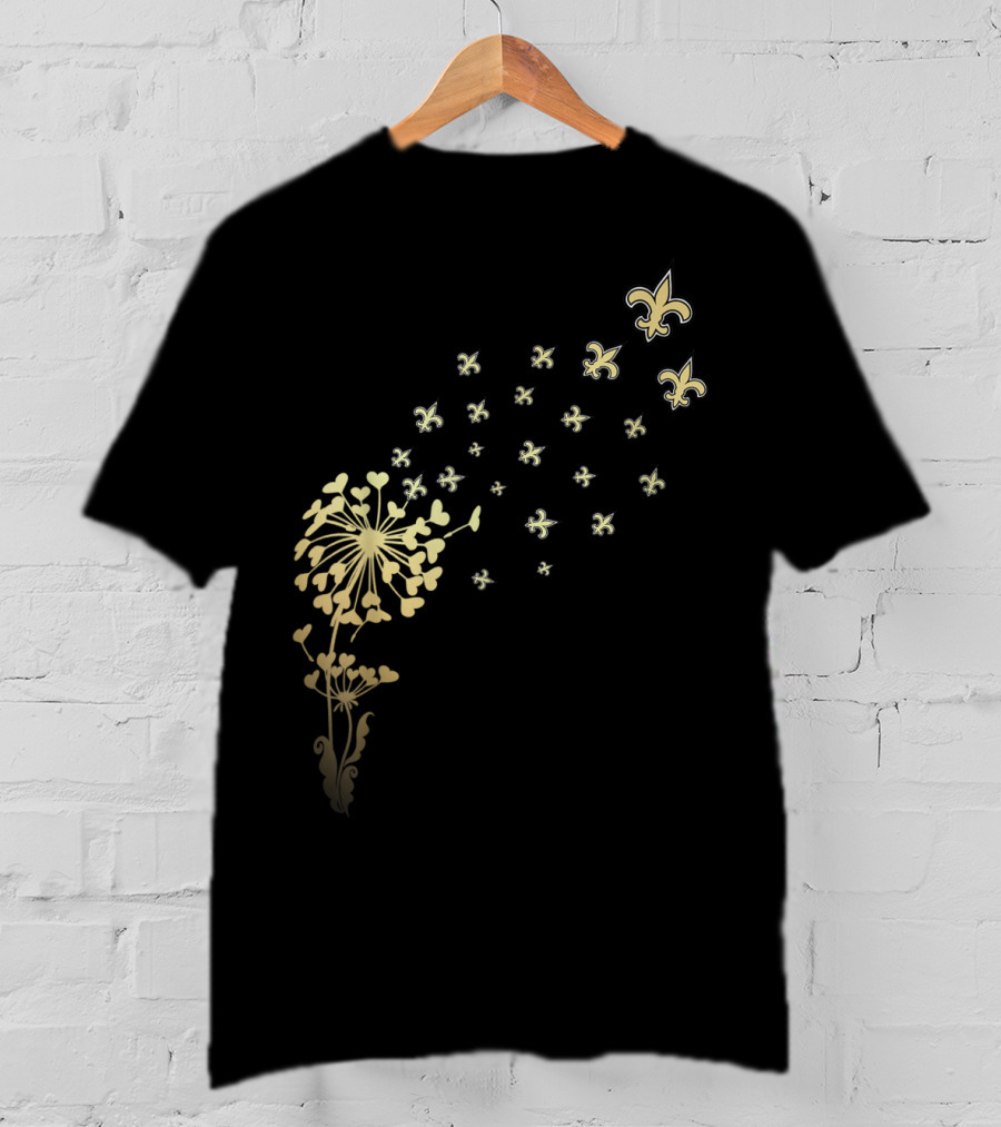 Saints Girl Saints Fan For Life Nola New Orleans Football Fleur-de-Lis Dandelion T-Shirt