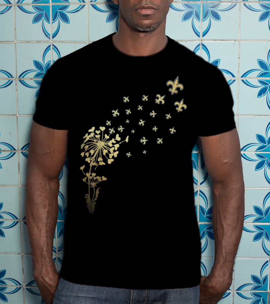 Saints Girl Saints Fan For Life Nola New Orleans Football Fleur-de-Lis Dandelion T-Shirt