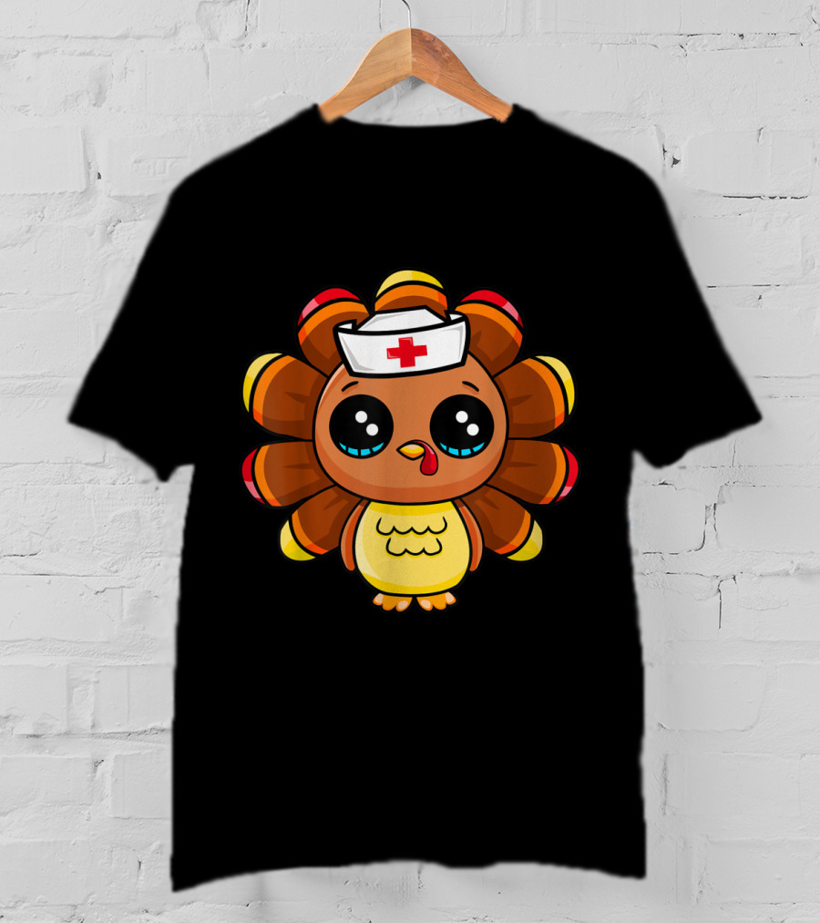 Thanksgiving Nurse Turkey Cute Family Cartoon Nurse Turkey T-Shirt