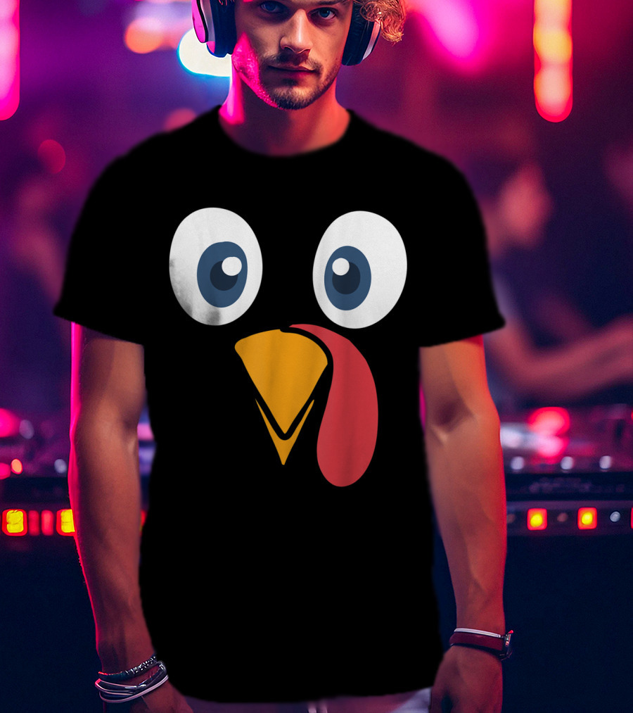 Thanksgiving Turkey Face Cartoon Eyes Beak And Snood T-Shirt