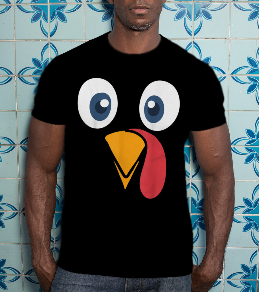 Thanksgiving Turkey Face Cartoon Eyes Beak And Snood T-Shirt