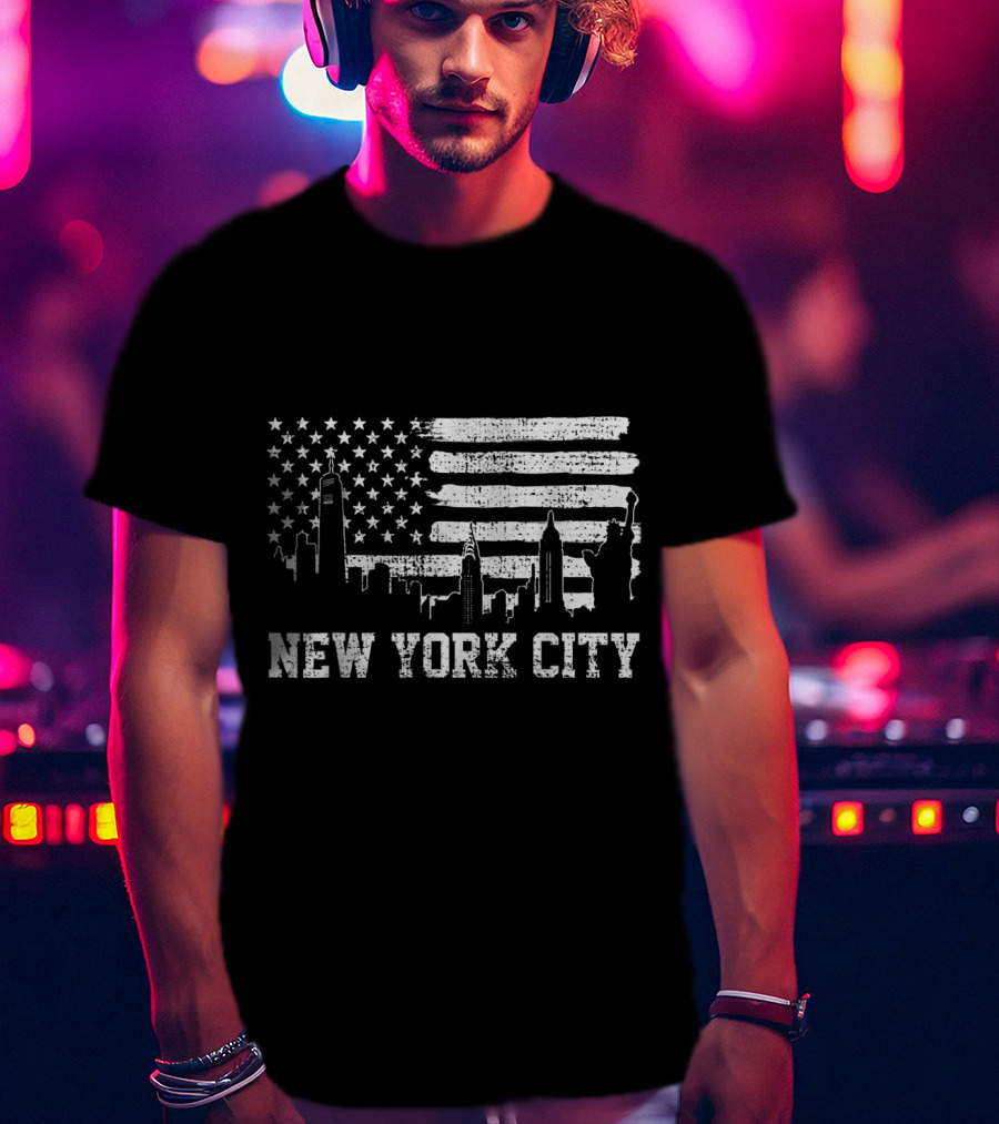 New York City Skyline American Flag Big Apple Trip Souvenir T-Shirt