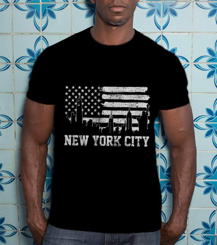 New York City Skyline American Flag Big Apple Trip Souvenir T-Shirt