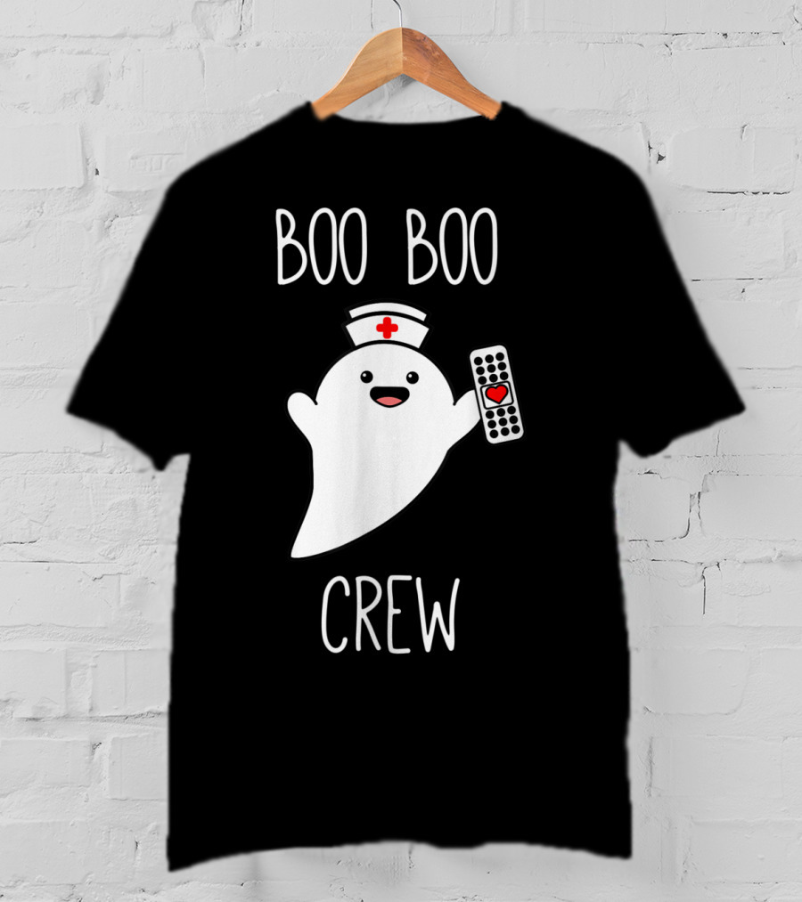 Boo Boo Crew Halloween Nurse Ghost With Nurse Cap And Heart Bandage T-Shirt