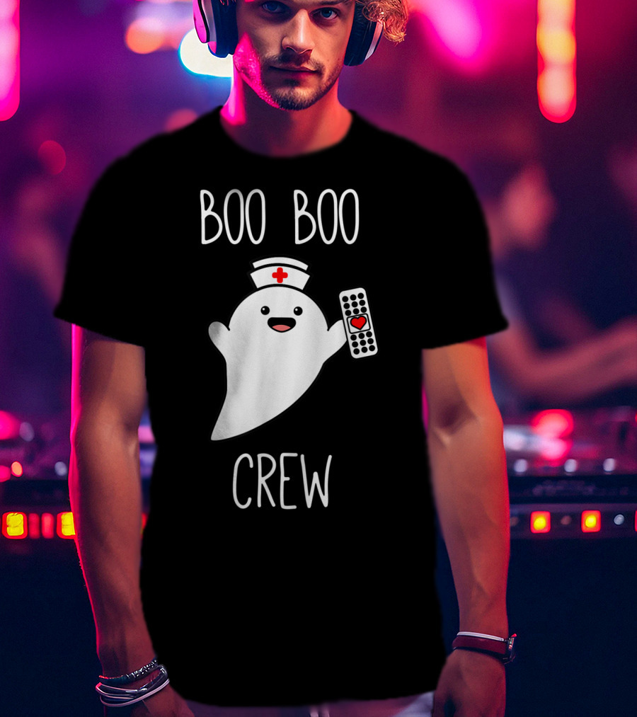 Boo Boo Crew Halloween Nurse Ghost With Nurse Cap And Heart Bandage T-Shirt