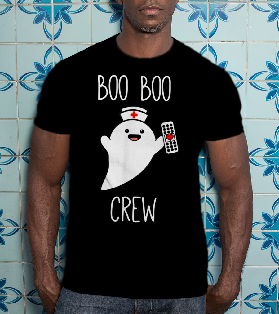 Boo Boo Crew Halloween Nurse Ghost With Nurse Cap And Heart Bandage T-Shirt