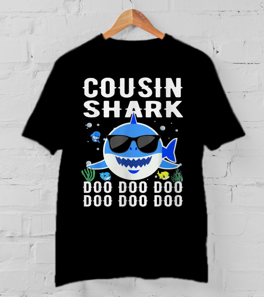 Cousin Shark Sunglasses Doo Doo Doo Baby Mommy Kids Cute Cartoon T-Shirt