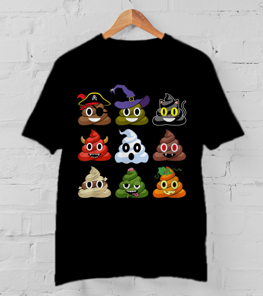 Halloween Pirate Witch Cat Devil Ghost Mummy Zombie Pumpkin Poop Emojis T-Shirt