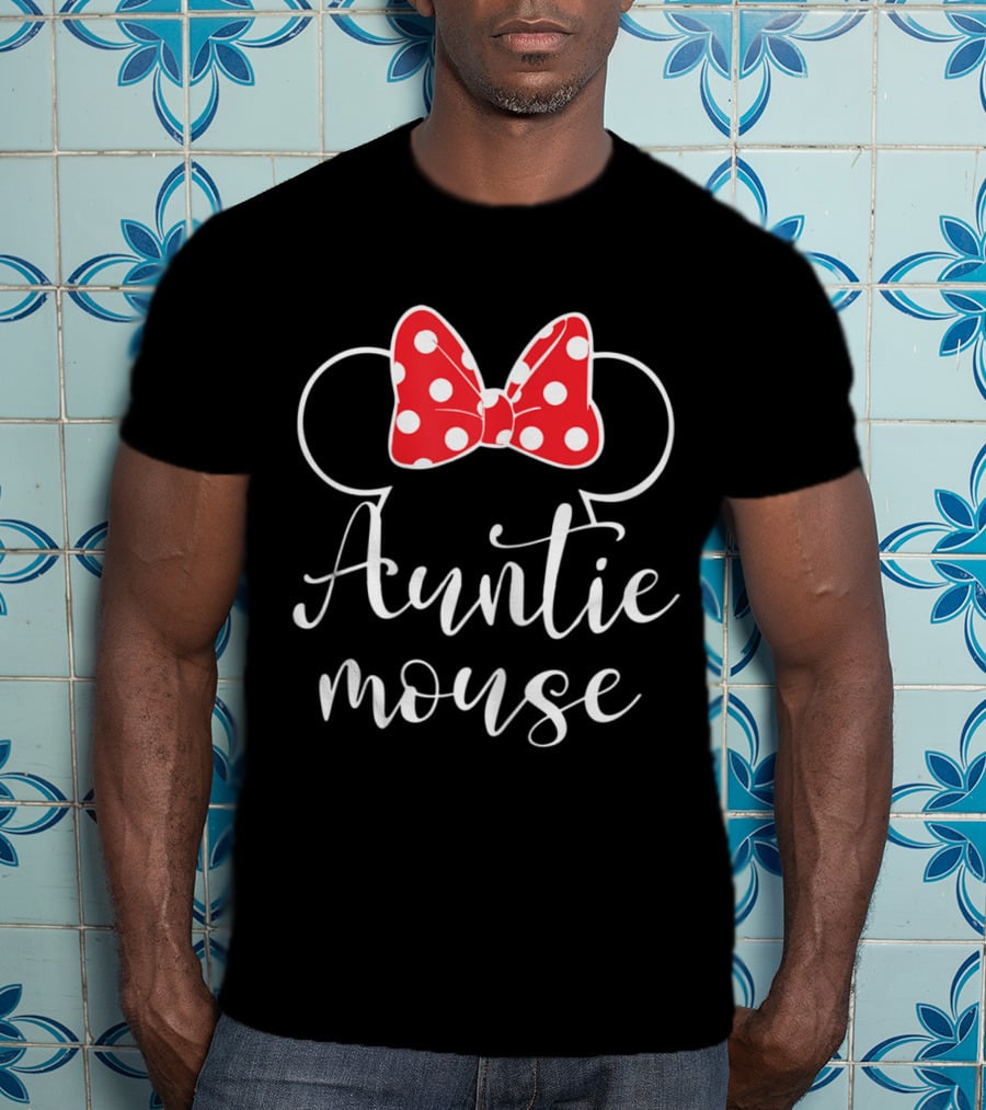 Auntie Mouse Tee Funny Aunt Birthday Party Bow Ears T-Shirt