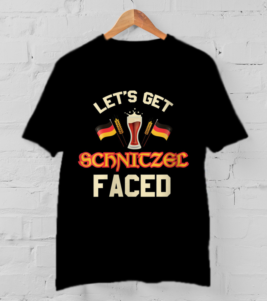 Let's Get Schnitzel Faced German Beer Oktoberfest With Flags And Beer Glass T-Shirt