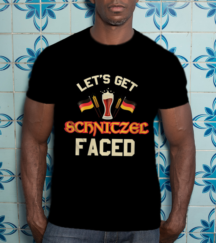 Let's Get Schnitzel Faced German Beer Oktoberfest With Flags And Beer Glass T-Shirt