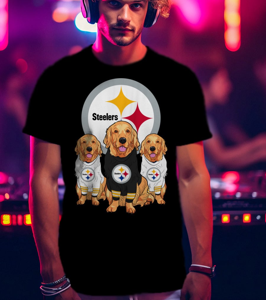 Steelers With Golden Retrievers Dogs In Team Jerseys T-Shirt