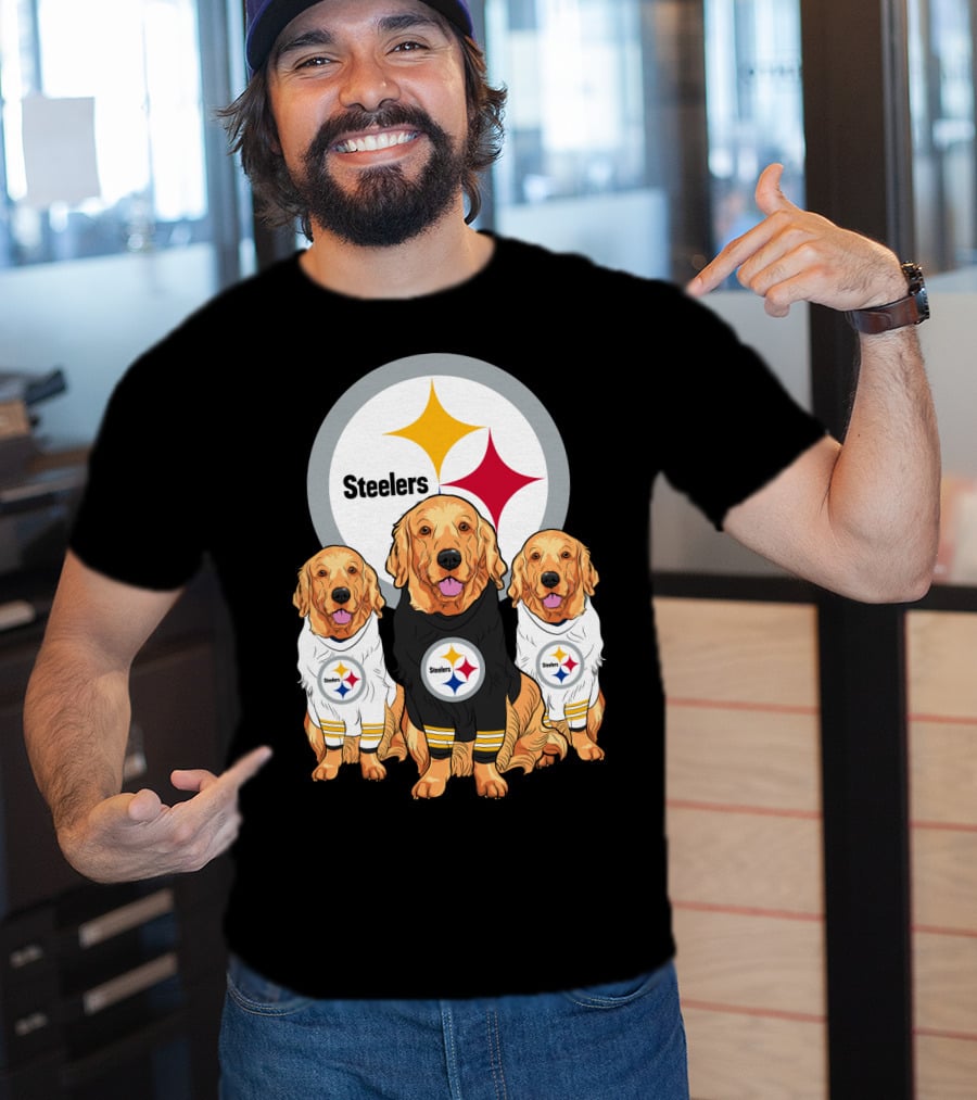 Steelers With Golden Retrievers Dogs In Team Jerseys T-Shirt