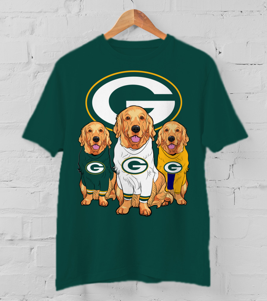 Green Bay Packers Golden Retriever Dog Trio T-Shirt