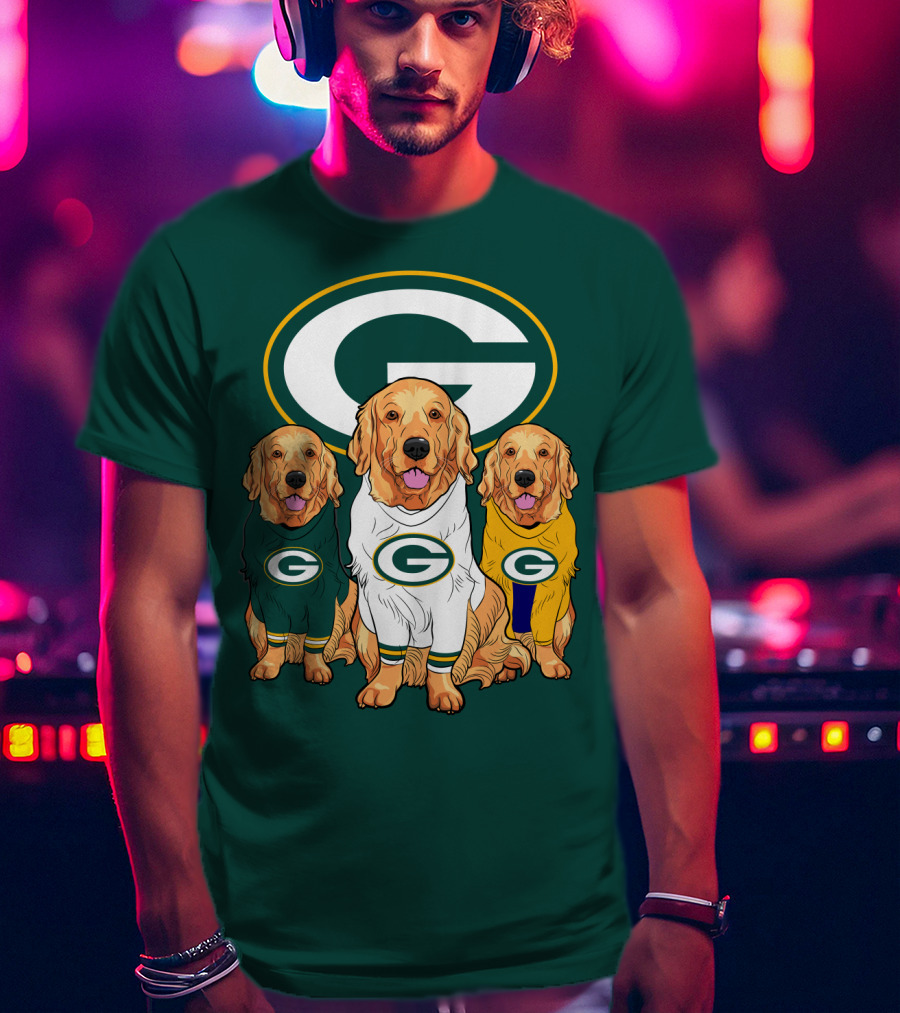 Green Bay Packers Golden Retriever Dog Trio T-Shirt