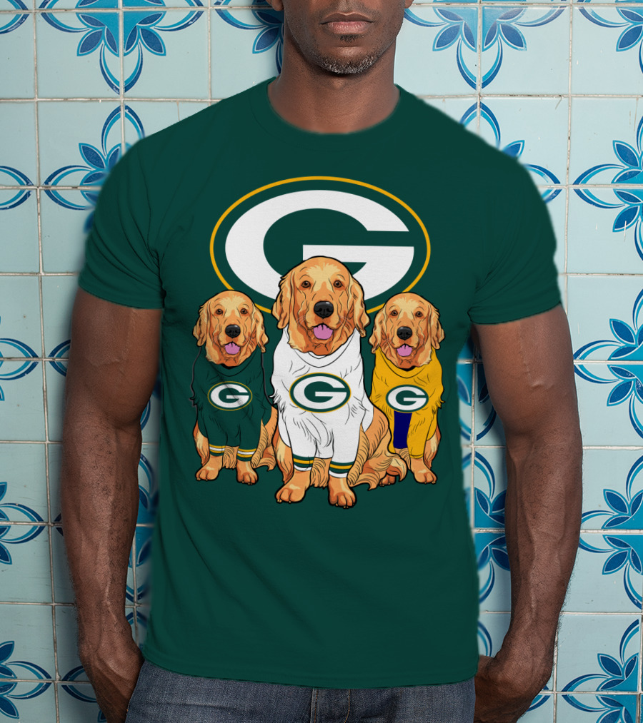 Green Bay Packers Golden Retriever Dog Trio T-Shirt
