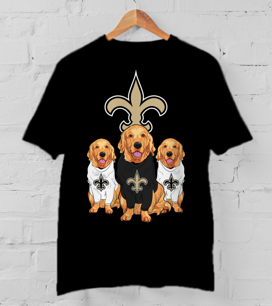 Golden Retrievers With New Orleans Saints Fleur-De-Lis Symbol T-Shirt