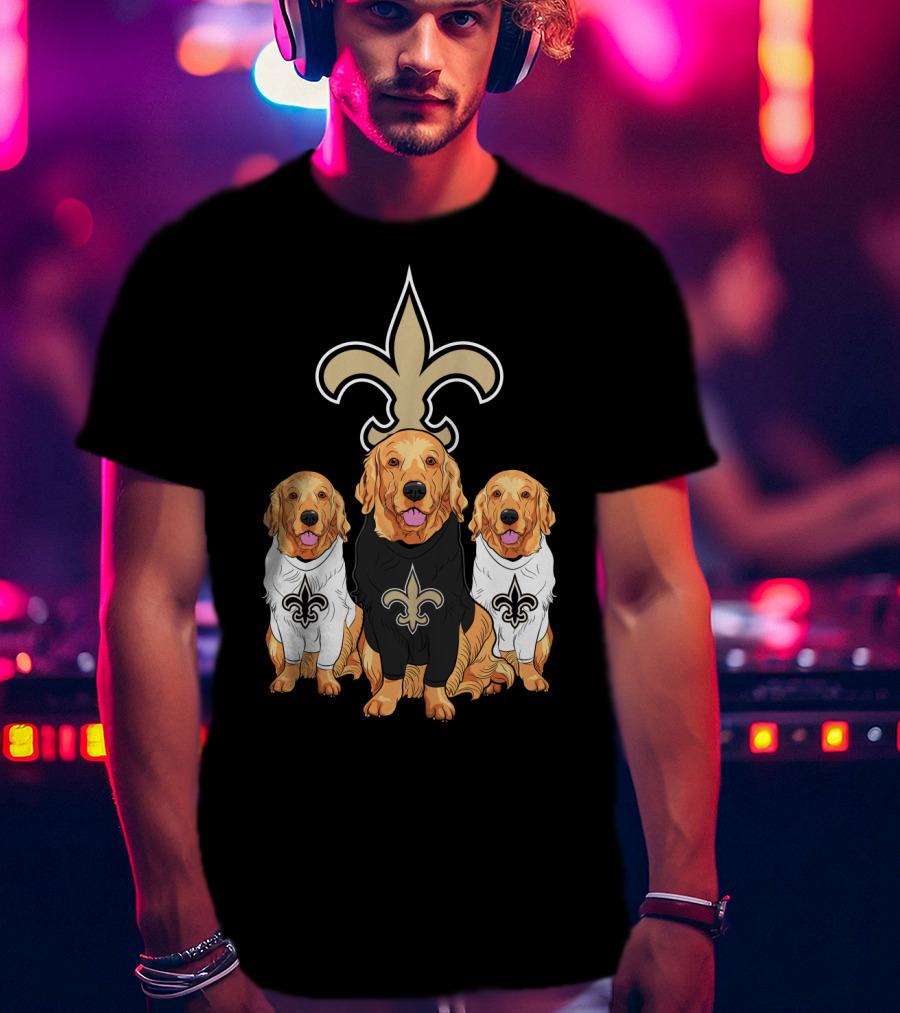 Golden Retrievers With New Orleans Saints Fleur-De-Lis Symbol T-Shirt