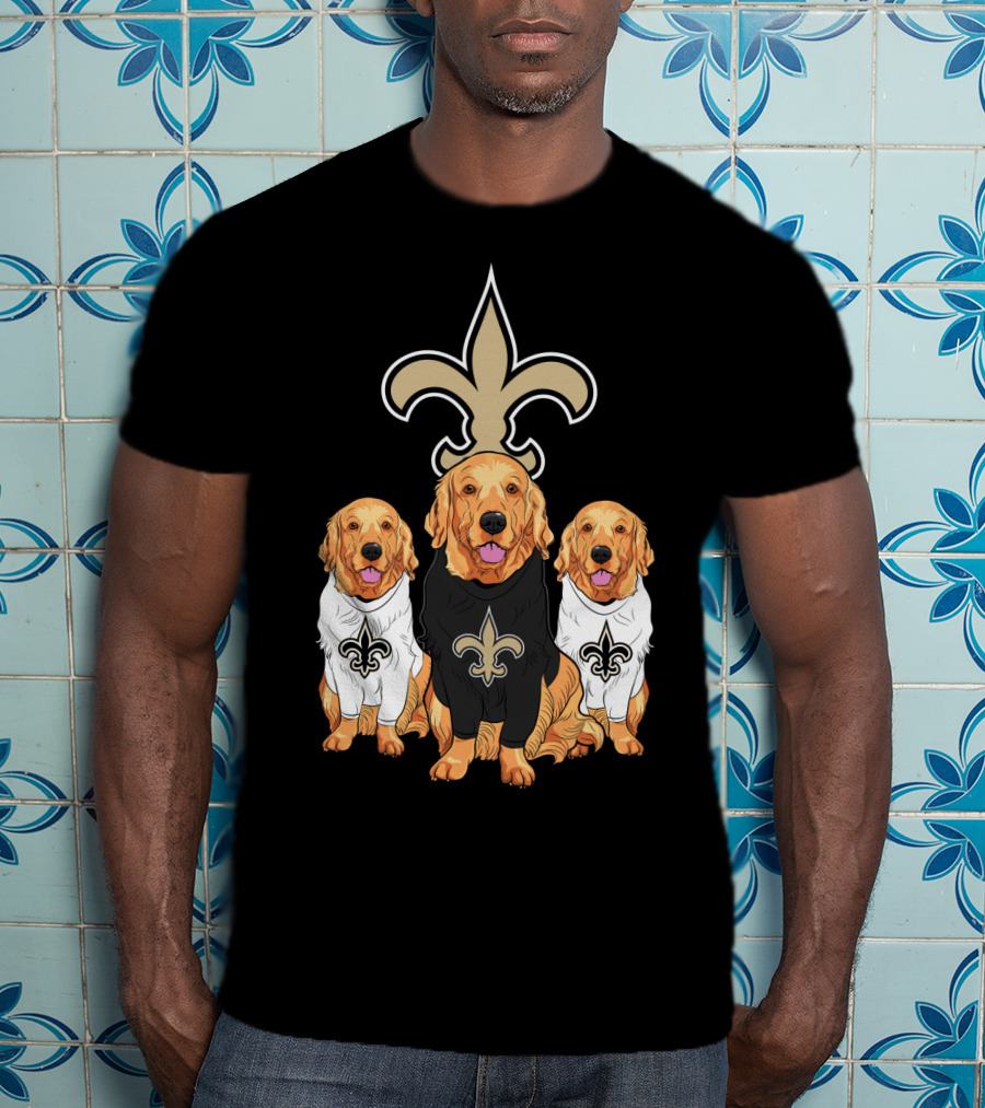 Golden Retrievers With New Orleans Saints Fleur-De-Lis Symbol T-Shirt
